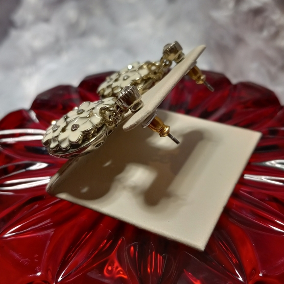 Vintage Puffed Hearts Rinestones Earrings - Picture 3 of 7